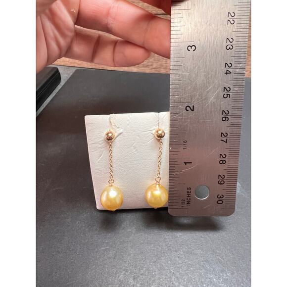 14k yellow gold South Seas Pearl dangle earrings - Picture 6 of 14